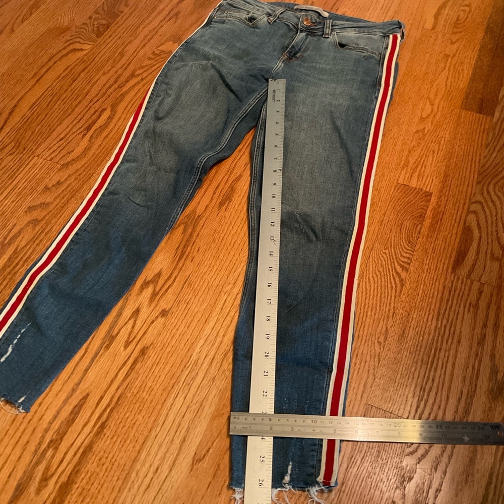 Zara Jeans with Red and White Side Stripe, Distressed and Frayed, 5-Pock… - Picture 11 of 11
